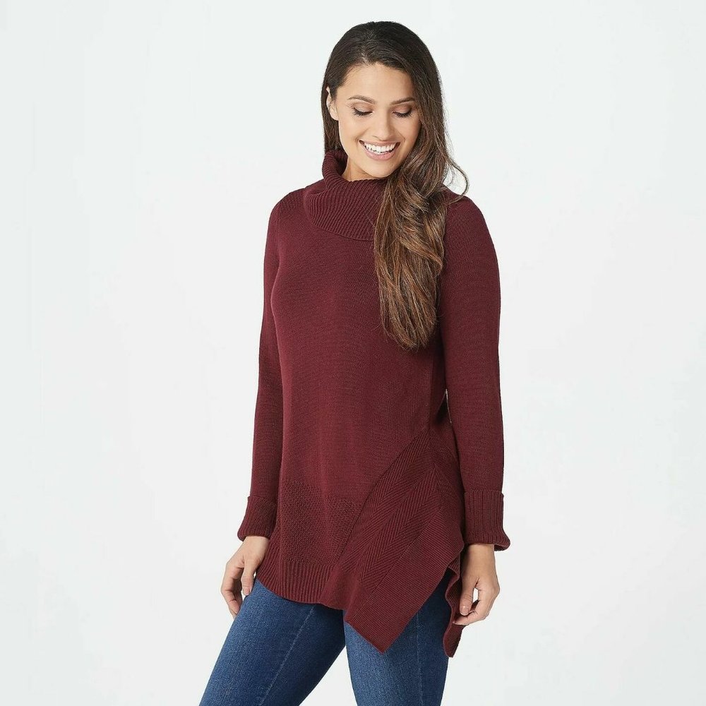 NWT H NY HALSTON TURTLENECK ASYMMETRICAL‎ TUNIC SWEATER PORT WINE XXS